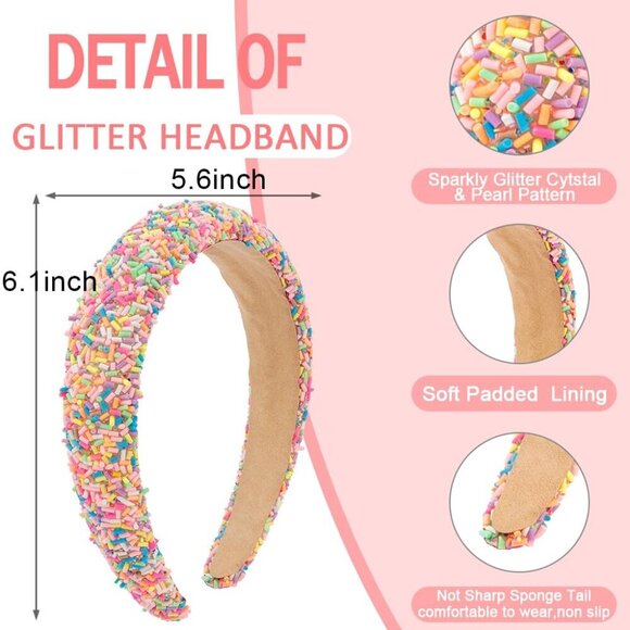 2 Pack Candy Headbands Padded Donut Glitter Hair Accessories for Women Girls main image 5